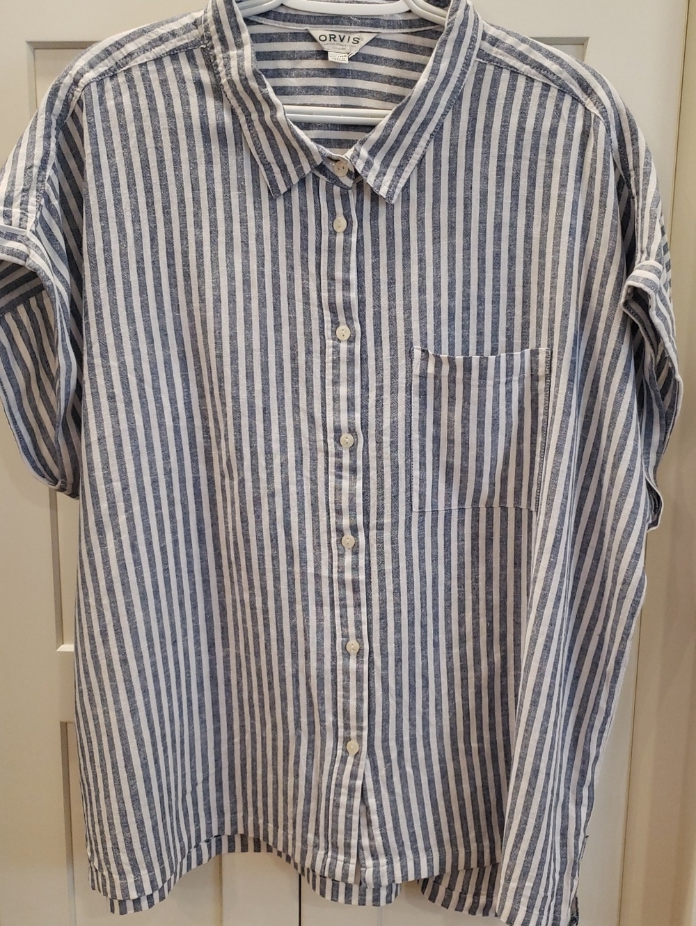 Orvis Blue & White Vertical-Stripe Casual Button-Down Shirt, Size XXL